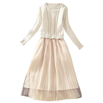 

2020 new stitch ing two-piece autumn women's women vintage elegant dress ladies dresses