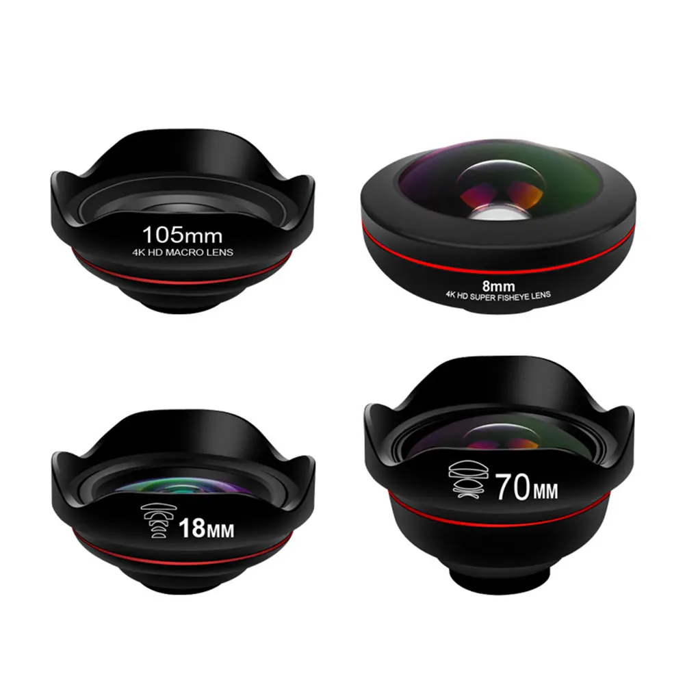 

4 In 1 Mobile Phone Wide Angle Accessories HD Telescope Macro Telephoto Fisheye Photography Professional Clip On Camera Lens Set