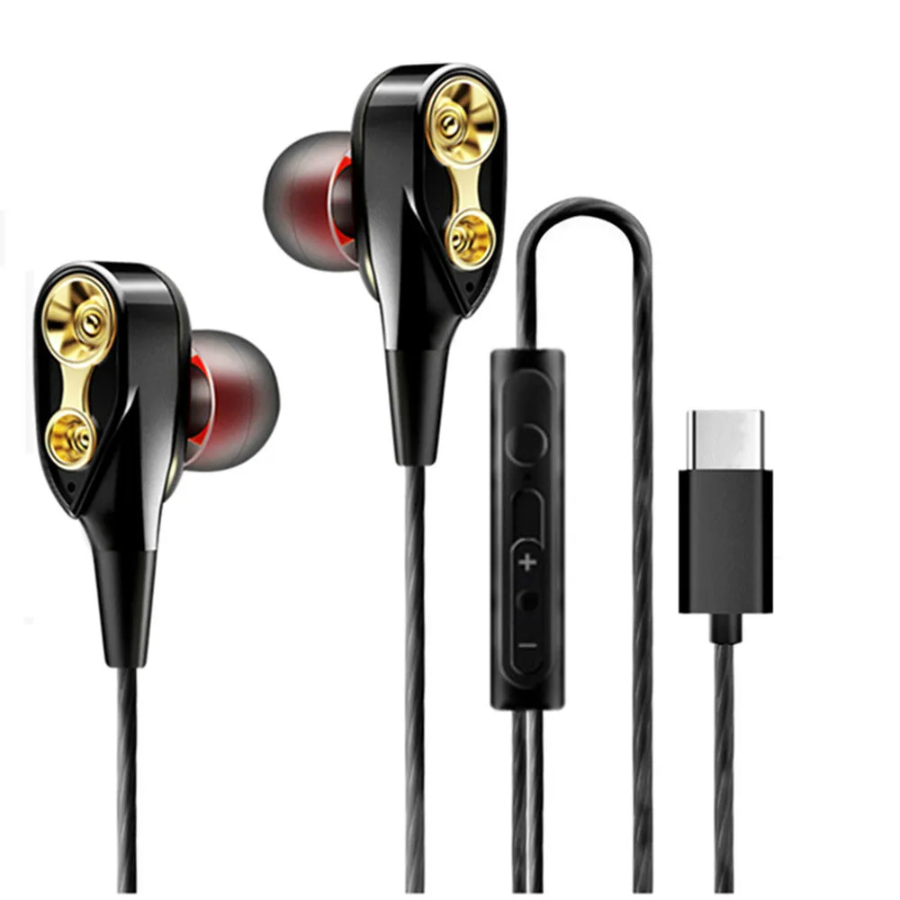 Supergraves-auriculares intrauditivos con micrófono, audífonos intrauditivos estéreo de doble unidad tipo C con cable para Huawei, Xiaomi y Redmi