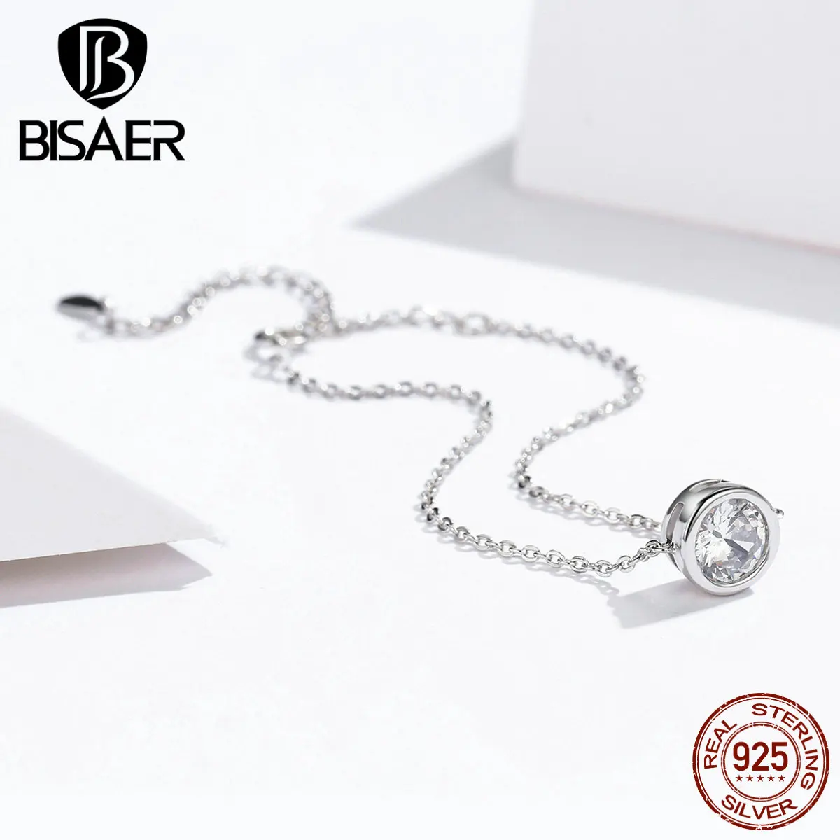 BISAER, серебряные браслеты, 925 пробы, серебряная круглая цепочка, женские браслеты, застежка-лобстер, Стерлинговое серебро, ювелирные изделия ECB157