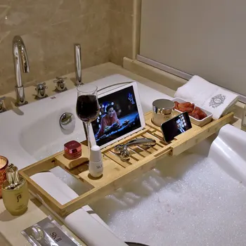 

Extendable Bathroom Shelf Bathtub Tray Shower Caddy Bamboo Bath Tub Rack Towel Wine Book Holder Storage Organization Accessories