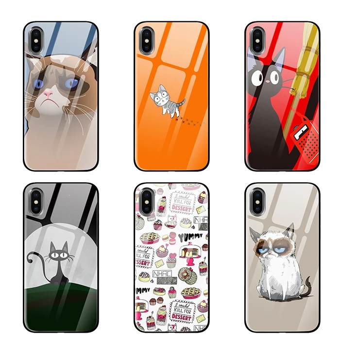 Японские чехлы для телефонов с рисунком кота из закаленного стекла для iPhone 5 5S SE 6 6s 7 8 Plus X XS Max XR задняя крышка