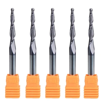 

5Pcs 6mm Shank Carbide Tapered Ball Nose End Mill Bits R1.5mm 2 Flute CNC Tools