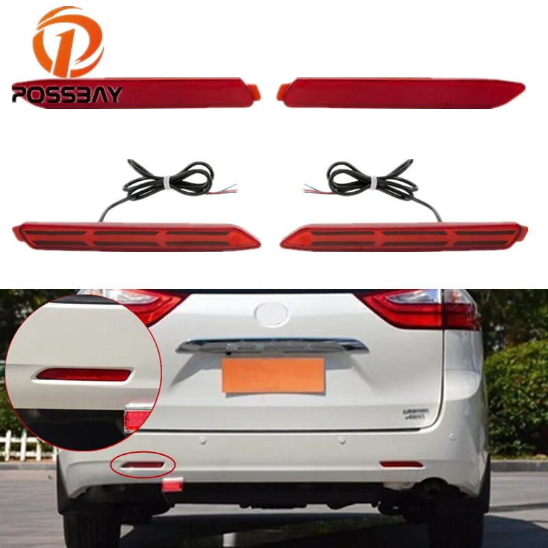 2PCS Rear Bumper Reflector Left/&Right Red PC for Toyota Sienna 2010-2017