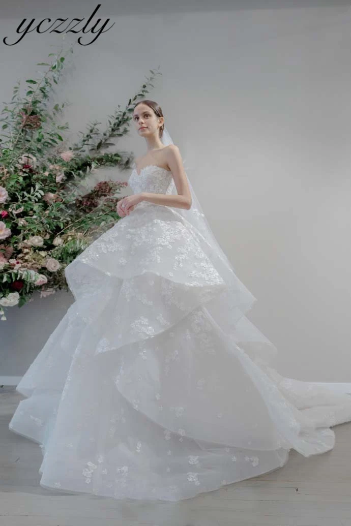Vestido De Casamento Elegant Sweetheart Organza Ball Gown Wedding Gowns Long Tiered Lace Ruffles Wedding Dress Plus Size