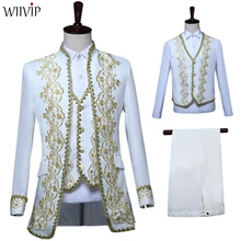New Man Fashion Full Sleeve Stand Collar Embroidery Long Casual Blazer Suits Performance Party Blazer Coat Suits xz055