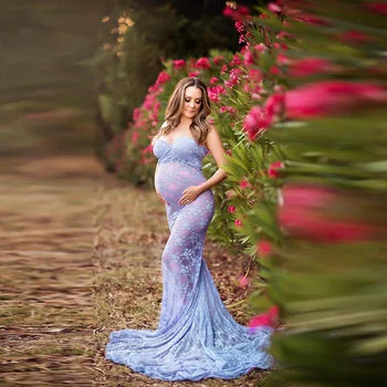 

Maternity Dresses Sexy Lace Photography Props Long Fancy Pregnancy Dress Shoulderless Maxi Gown For Pregnant Women Photo Shoots