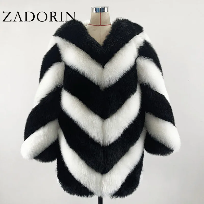 ZADORIN Korean Fashion Winter Faux Fox Fur Coat Women Luxury Color