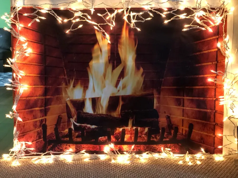 Photo Backdrop Laeacco Brick Wall Fireplace Wood Fire Burning Flame