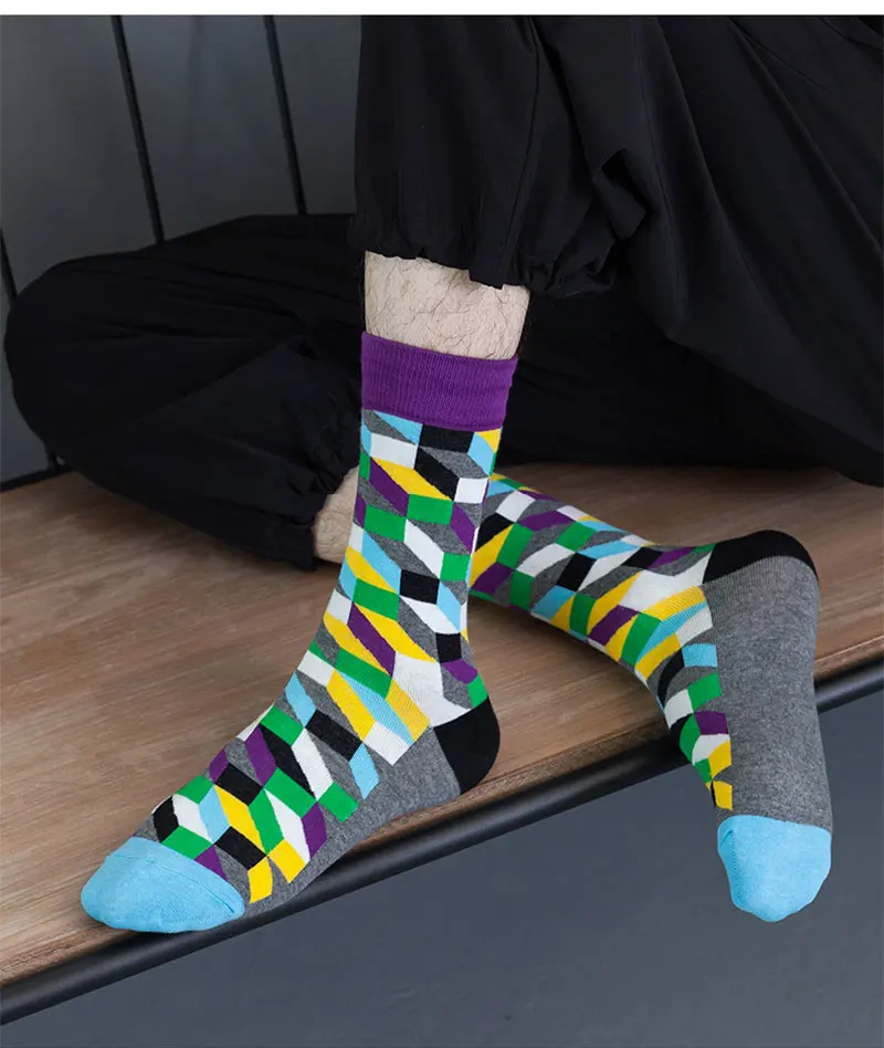 Hot Sale Combed Cotton Fashion Hip Hop Men women Socks Dot Square Diamond Harajuku Skateboard Happy Socks Funny Sokken over the knee socks