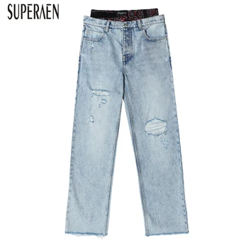 

SuperAen Printed Europe Women Jeans Wild Casual Fashion Ladies Jeans Spring New 2020 High Waist Jeans Female