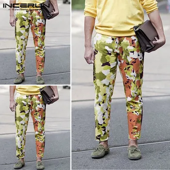 

INCERUN 2020 Men Casual Stretch Elastic Pencil Trousers Fashion Asymmetry Camo Printed Pants Joker Trend Mens Sweatpants Joggers
