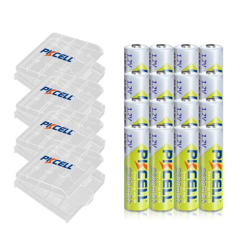16PCS PKCELL AA 2600Mah 1.2V Ni-Mh Rechargeable Batteries AA NIMH Baterias + 4Pcs Battery Hold Case Boxes ForDigital Camera