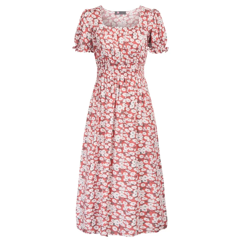 KK Для женщин платье с квадратным вырезом короткий рукав со сборками на талии по