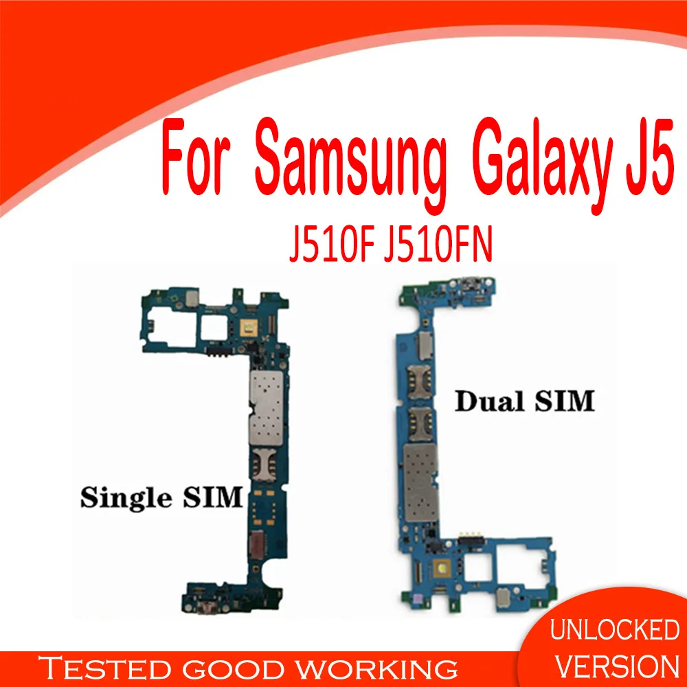Разблокированный MB для Samsung Galaxy J5 J510F J510FN материнская плата Одиночная/двойная SIM с