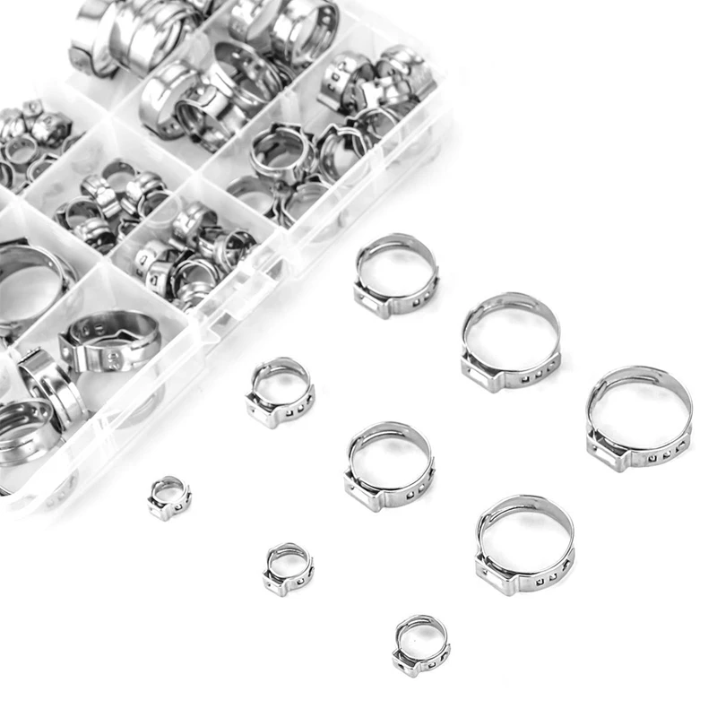 

ABSF Stainless Steel Single Ear Hose Clamp, 80Pcs 6-23.6mm Crimp Hose Clamp Assortment Kit Ear Stepless Cinch Rings Crimp Pinch