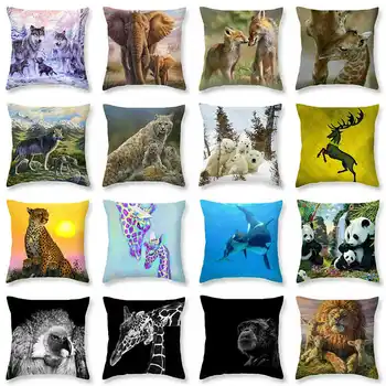 

Animals Elephant Wolf Lion Cotton Linen Pillow Case 18'' Cushion Case Home Soft Room Pillow Case Cover Decor