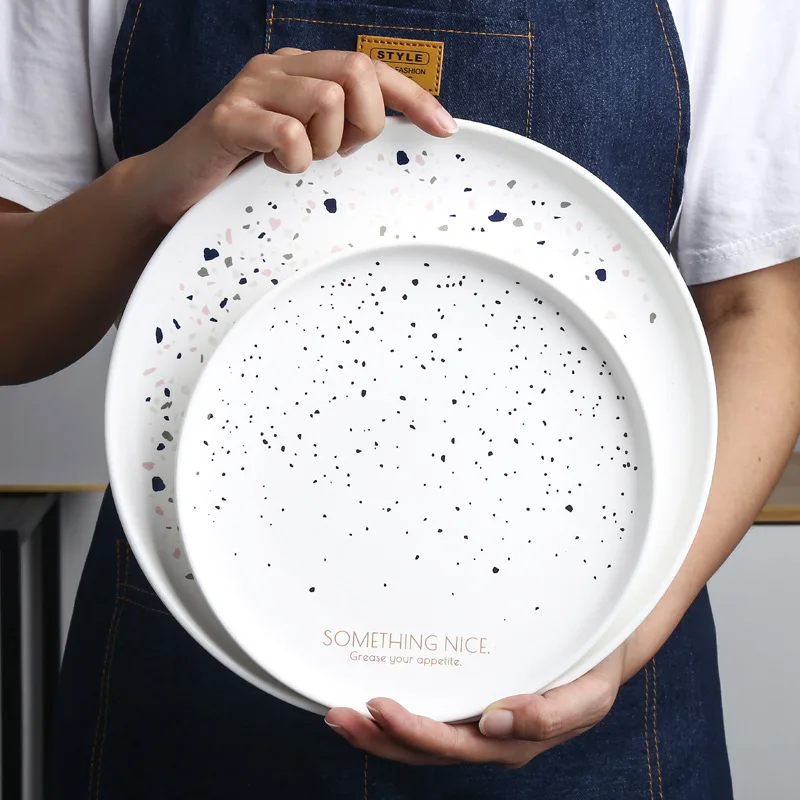 

Pizza Plate Creative Matte Pasta Western Steak Breakfast Ceramic Serving Dish Terrazzo Dish Dinner Marble Tray for Restaurant