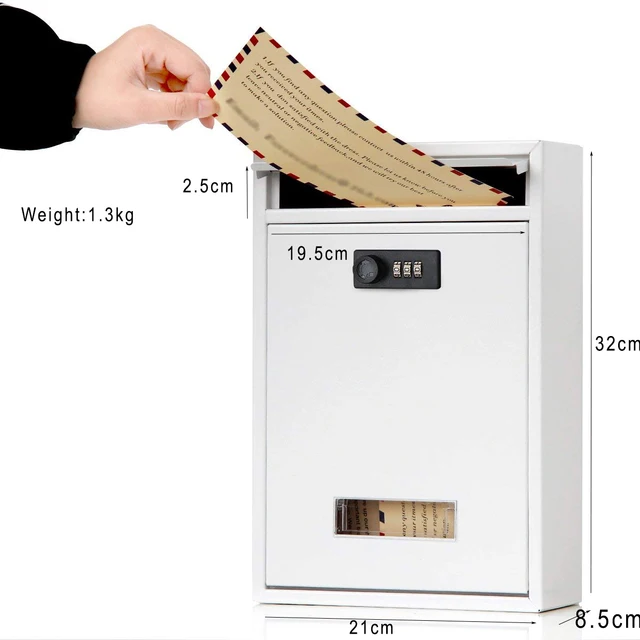 Metal Mailbox Levélszekrény Kódolt Zárral 3 Számjegyű Kombinált Jelszó - Image 6