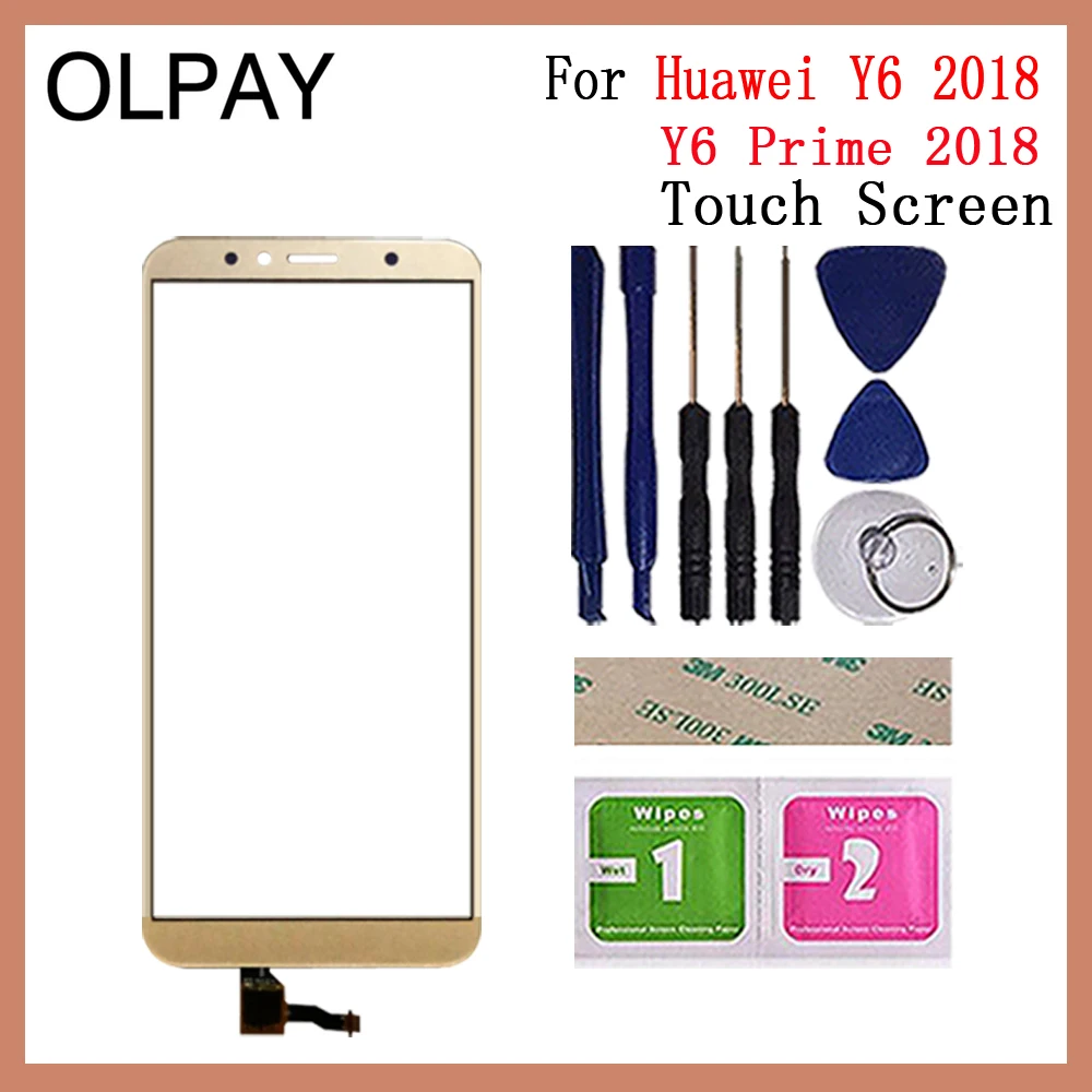 OLPAY 5,7 дюймов для huawei Y6 /Y6 Prime сенсорный экран дигитайзер Панель переднее стекло объектив сенсор Бесплатный клей+ салфетки - Цвет: Gold With Tools