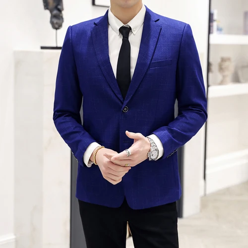 FourSeasons New Large Size Breathable Contrast Color Casual Fashion Business Suit Gentleman British Style Comfortable Men Blazer - Цвет: X512  blue