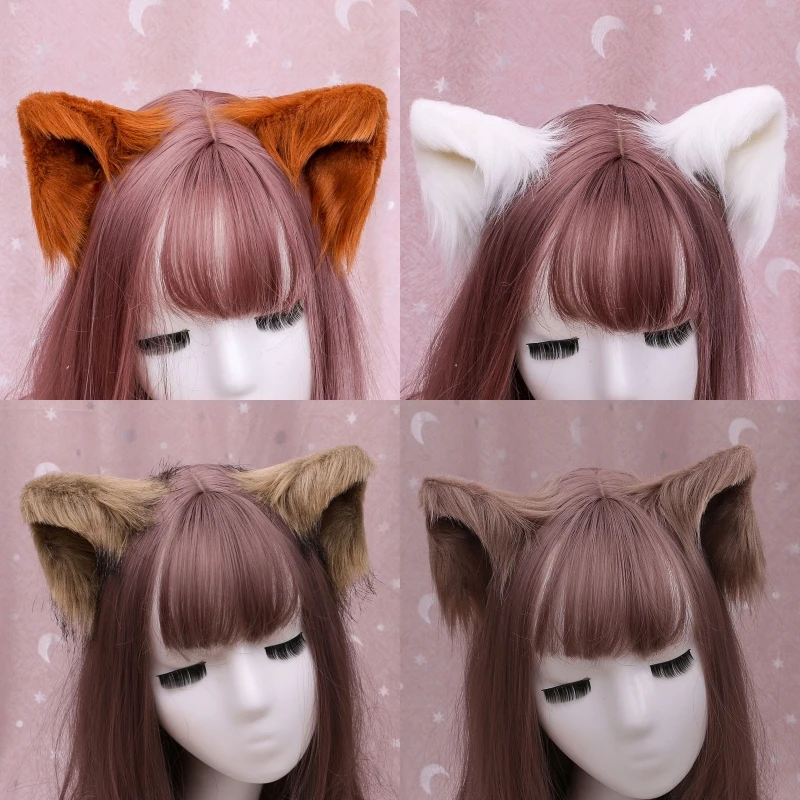 1 Pair Sweet Lovely Furry Animal Beast Ears Hair Clips Anime Lolita Wolf Cat Cosplay Plush Hairpins Halloween Party Costume Acce hair accessories