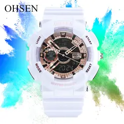 Водонепроницаемые Цифровые кварцевые мужские часы OHSEN, модные белые уличные спортивные мужские силиконовые наручные часы, мужские часы с