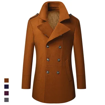 

KIMSERE Man Fashion Wool Blends Winter Warm Windbreaker Cotton Lined Thick Thermal Trench Coat Extra Long Jackets Outerwear