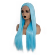Зигзаг светильник средней части синий синтетический парик фронта шнурка для женщин натуральный бесклеевой прямой косплей парик термостойкие волокна волос