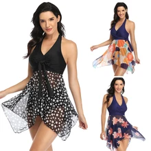 Halter Tankini Swimsuit Plus size Swimwear Women Swimsuit Tankini Set With Shorts Two Piece Split Swim Bathing Suit Female Beach split tankini set