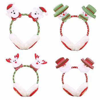 

Winter Christmas Headband Earmuffs Santa Claus Snowman Elk Bear Headdress Party Decor Warm Earcap Christmas Gifts Ear Muffs