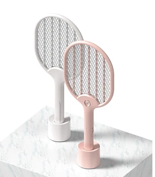 

Rechargeable Electric Mosquito Swatter Three-Layer Anti-electric Shock LED Lighting With Storage Base Hand-held Bug Fly Killer