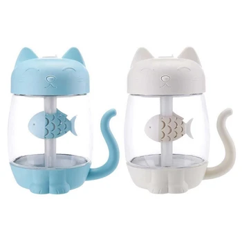 

2 Pcs 3 in 1 350Ml Usb Cat Air Humidifier Ultrasonic Cool-Mist Adorable Mini Humidifier with Led Light Mini Usb Fan for Home Off