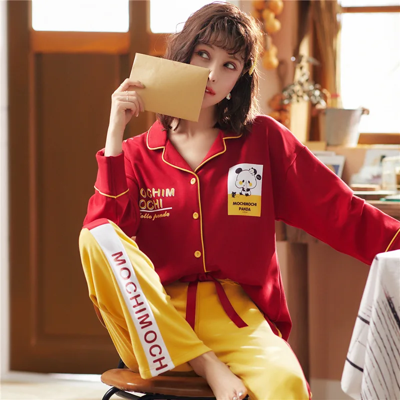 

6982 # Lettered Photo Emblem Cardigan MZ Long Sleeve Sweet Pajamas Homewear Set Series