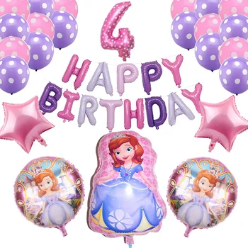 

37pcs/lot Sofia Princess Balloons The First Birthday Themed Party Helium Ballon Decor 30inch Number&12inch Dot Latex Balloon