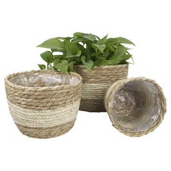 

Seagrass Planter Basket Set Of 3 Indoor Outdoor, Flower Pots Cover, Plant Containers, Flower Basket