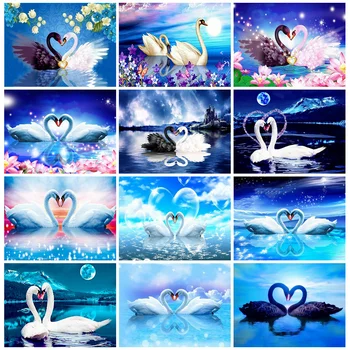 

Huacan Diamond Painting Full Square Swan Home Decoration Mosaic Animal Embroidery Heart Diamond Art