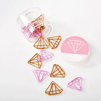 

20Pcs/Box Cute Kawaii Gold Pink Diamond Shape Office School Index Paper Clips Bookmark Set Metal Memo Organizer Clips Stationery