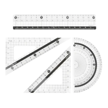

4Pcs Student Drawing Squares Triangle Ruler Protractor Maths Geometry Stationery