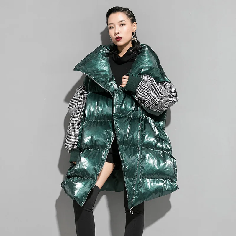2019 Ladies New Winter Down Jacket Europe and America Hot Sale Stitching Zipper Long Sleeve Loose Large Size Warm |