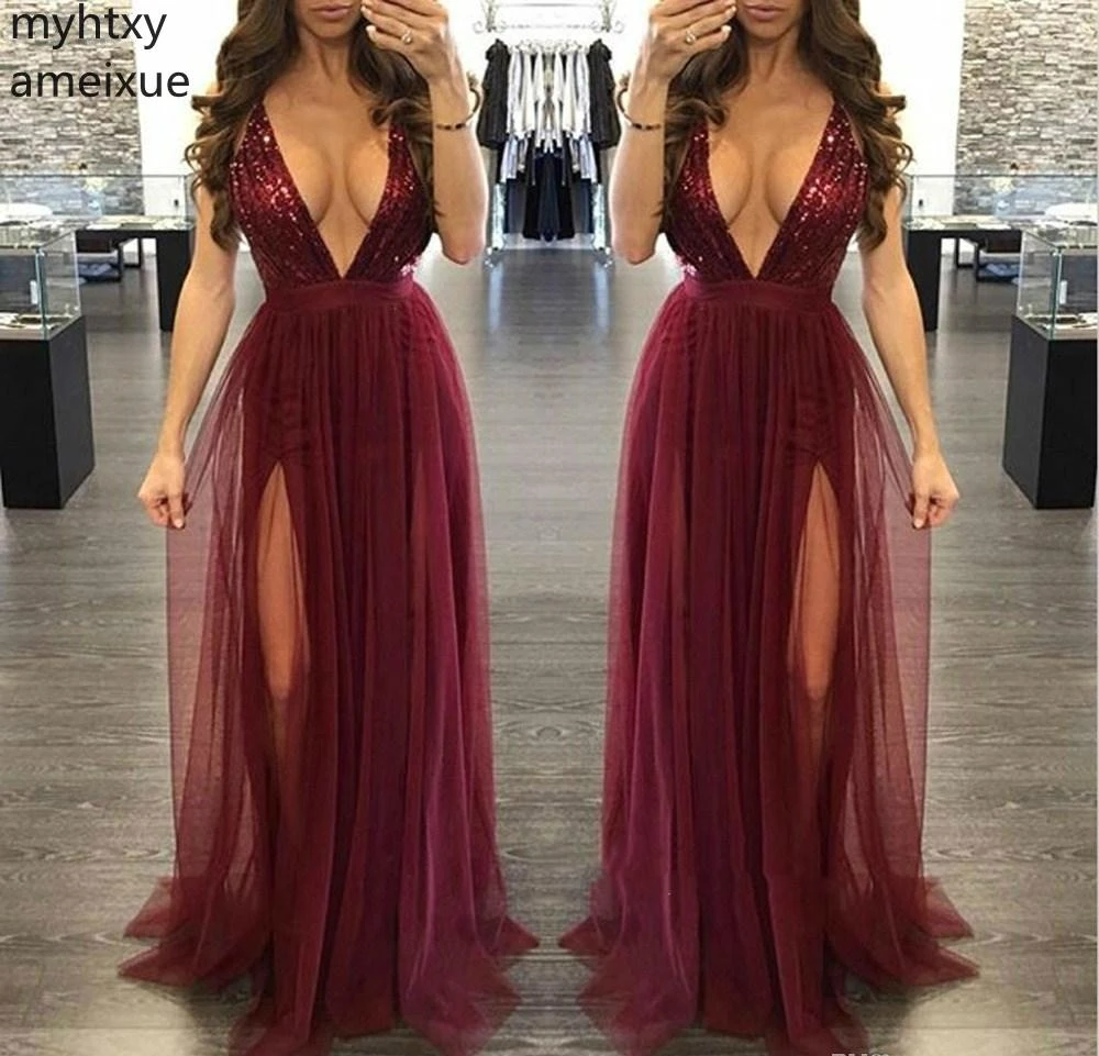 plunge neck evening gown
