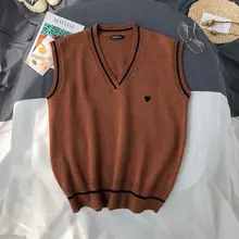 Мужской корейский свитер в стиле Харадзюку Ulzzang BF, повседневный вязаный пуловер унисекс без рукавов, топы в стиле хип-хоп, ретро, мужские свитера