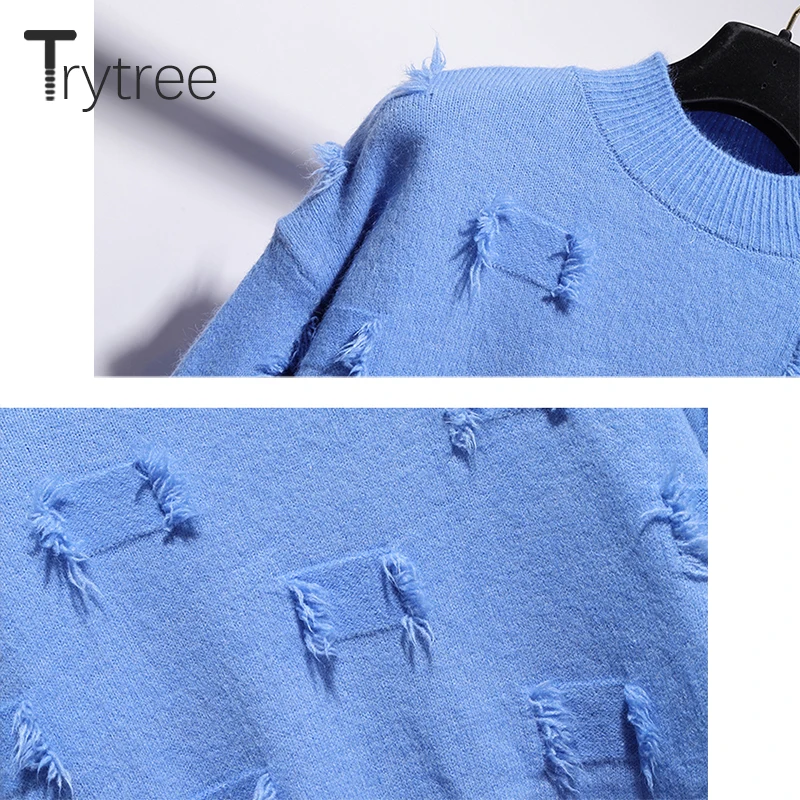 Trytree осенне-зимний комплект из двух предметов, повседневный однотонный Свободный Топ с круглым вырезом и кисточками+ штаны с карманами на завязках, офисный Женский комплект из 2 предметов