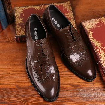 

Men's Leather Shoes Business Formal Wear Leather Shoes Crocodile Pattern Cowhide Luxury Men Wedding Shoes