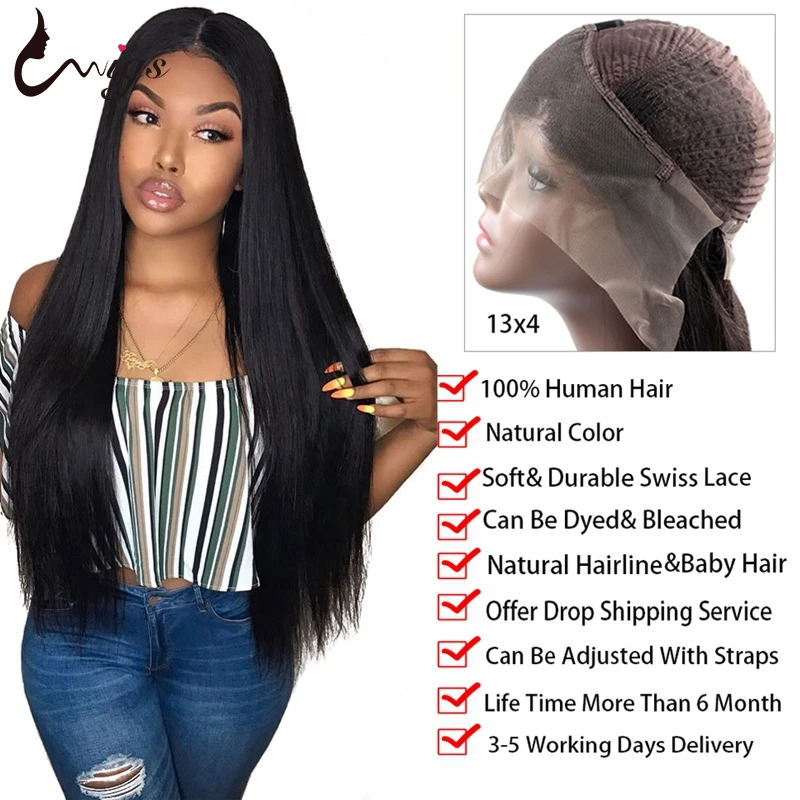 Перуанские прямые парики на кружеве 13x4 дюйма человеческие волосы парики предварительно выщипанные с детскими волосами Волосы remy парики для черных женщин 150 плотность