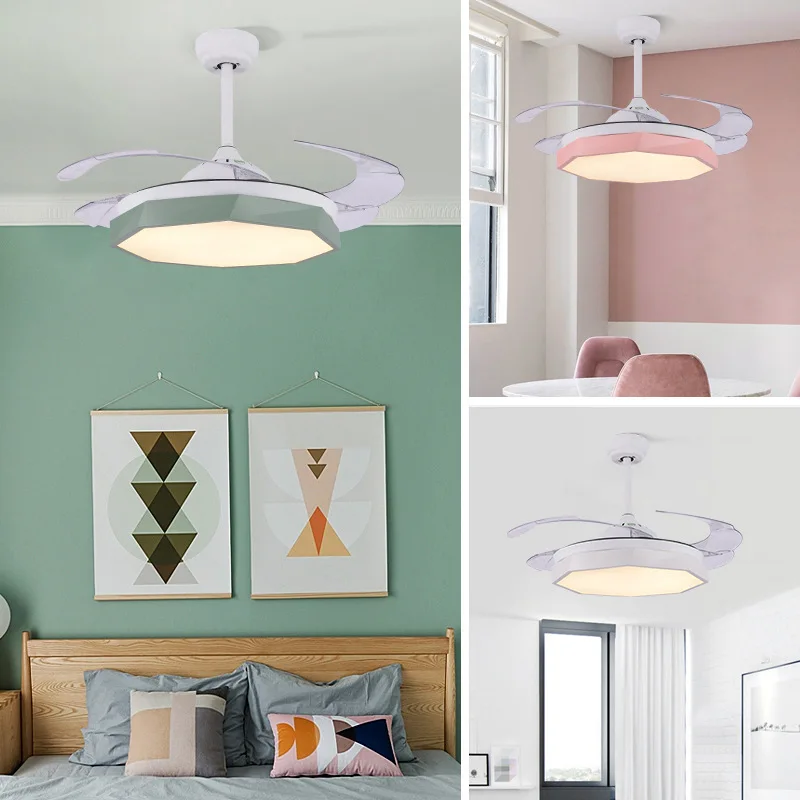 

Tmall Genie Smart Hidden Fan Lights Restaurant Light Macarons Children Ceiling Fan Light Living Room Bedroom Household Lamps
