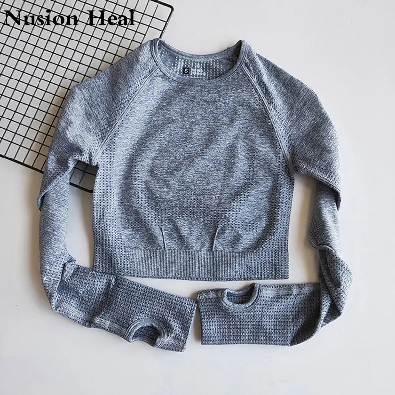 Sexy Long Sleeve Gym Yoga Sports Crop Top Women's Seamless T-shirt Fitness Woman Sport Tshirt Workout Tops For Women Sportswear