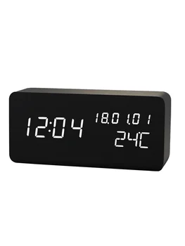

Wooden Alarm Clock Digital Led Display Voice Control Creative Mute Night Light Electronic Clock Fashion Bedroom Decor GG50nz