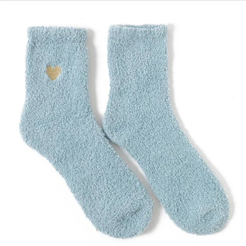 5Pairs/lot Heart print Candy Color Soft Women Fluffy Socks Coral Velvet Autumn Winter Warm Terry Towel Fuzzy Socks wholesale