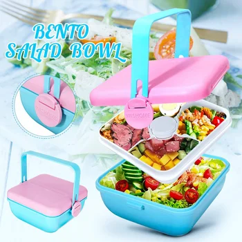 

Salad Bowl Lunch Container 2 Layer Fresh Vegetable Storage Box Food Grade Healthy Salad Container Box Portable Lunch Box